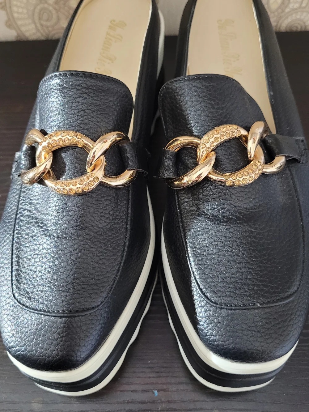 Black Platform Chain-Accent Women’s Loafers
